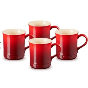 Le Creuset set of 4 classic stoneware mugs in Cerise (orange) NWT